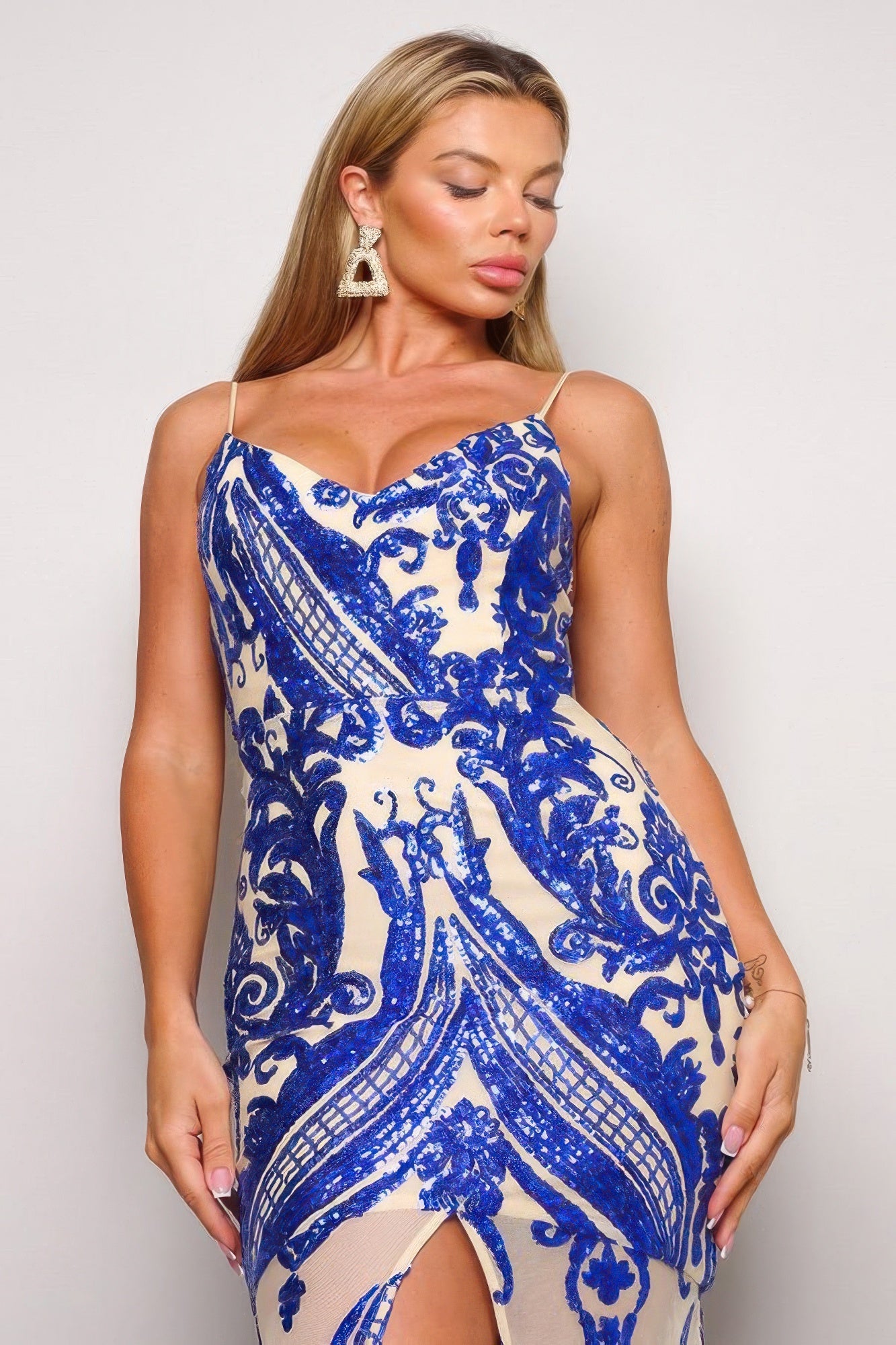 Spaghetti Strap Art Deco Sequins Maxi Dress - Flip Flop Dynasty