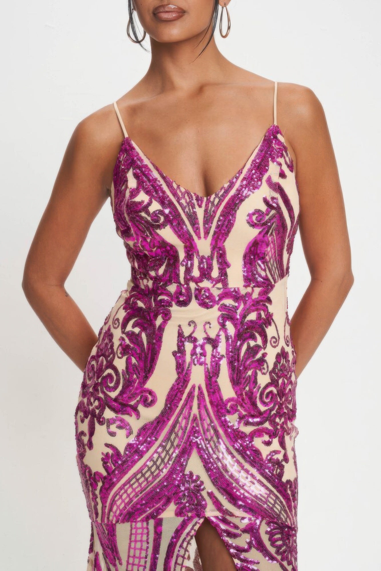 Spaghetti Strap Art Deco Sequins Maxi Dress - Flip Flop Dynasty