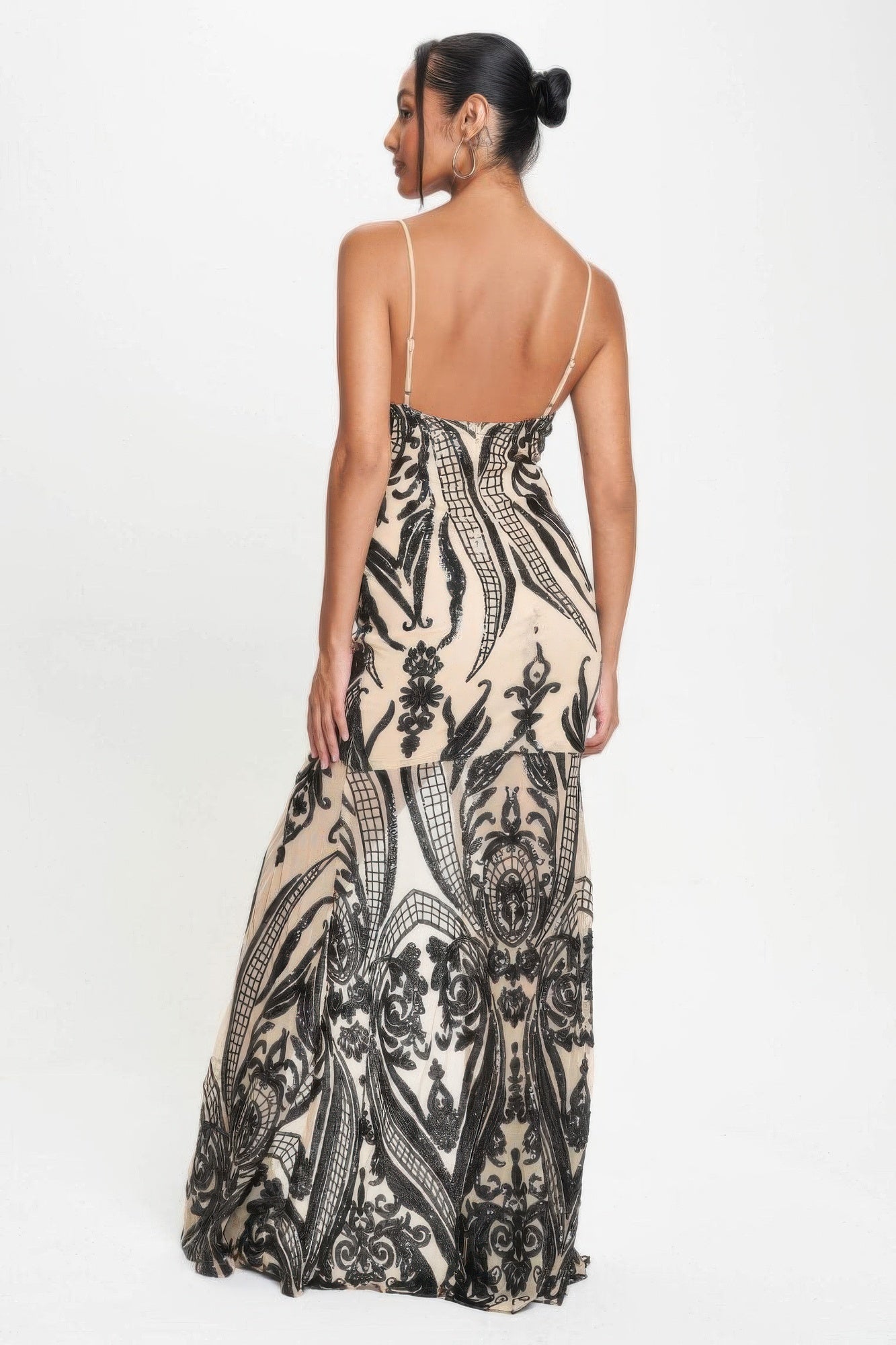 Spaghetti Strap Art Deco Sequins Maxi Dress - Flip Flop Dynasty