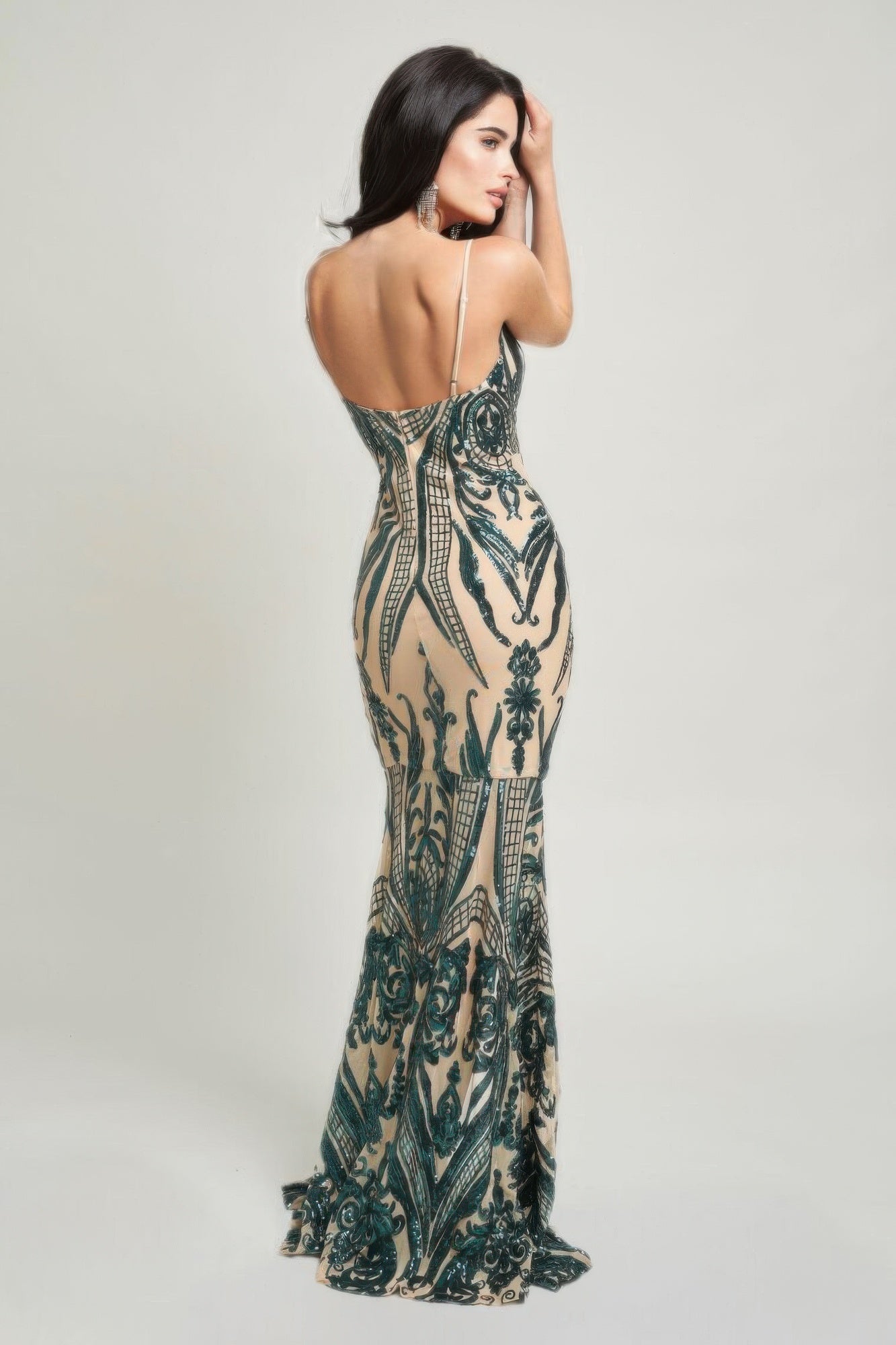 Spaghetti Strap Art Deco Sequins Maxi Dress - Flip Flop Dynasty