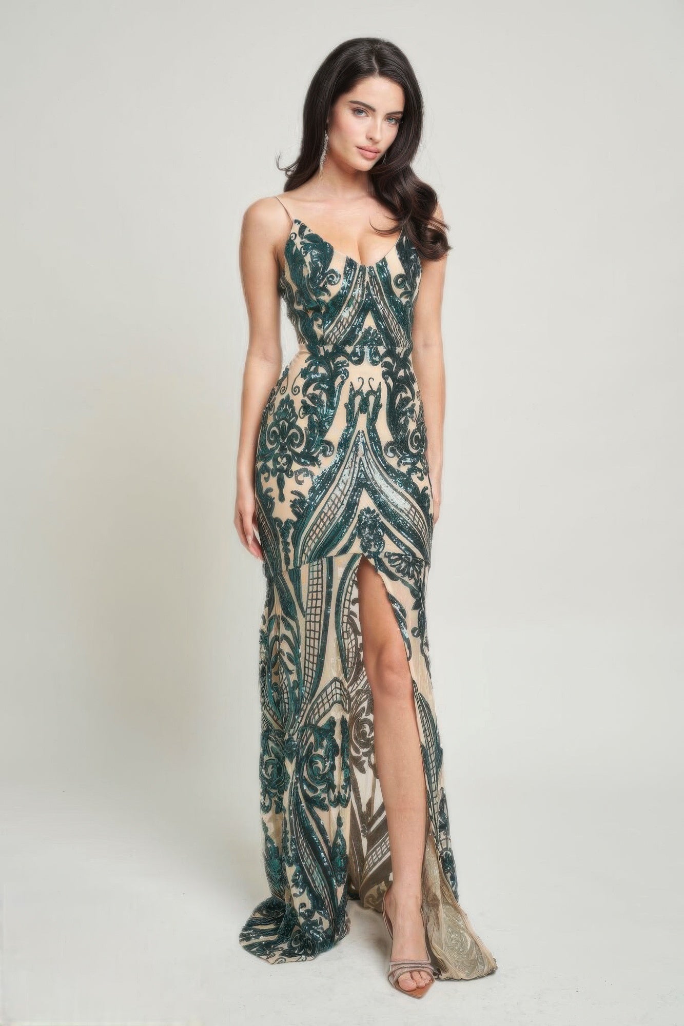 Spaghetti Strap Art Deco Sequins Maxi Dress - Flip Flop Dynasty