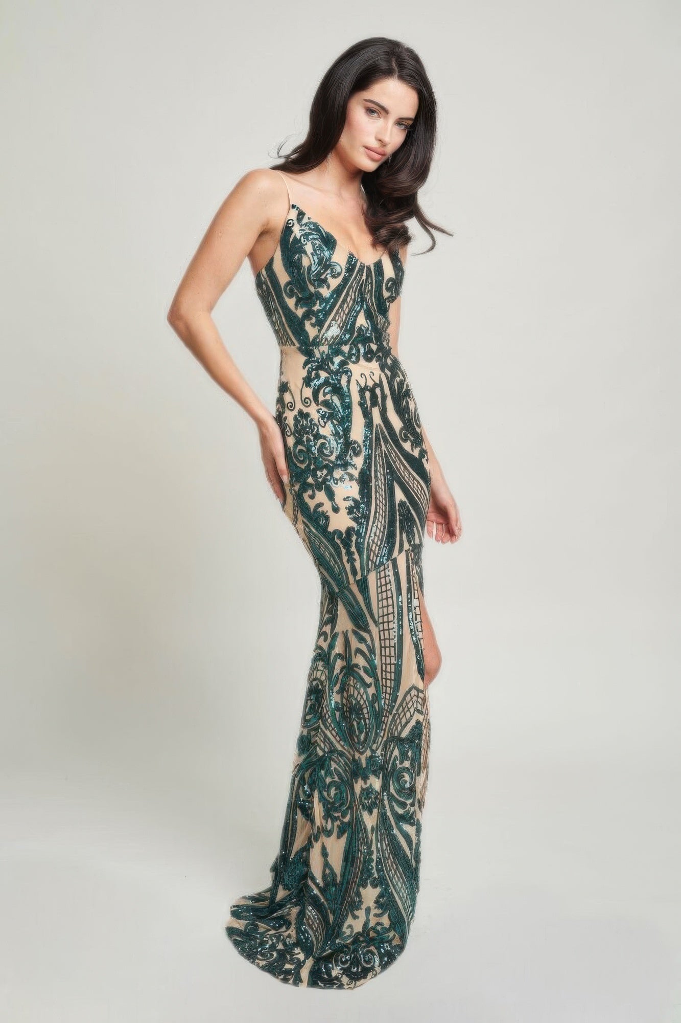 Spaghetti Strap Art Deco Sequins Maxi Dress - Flip Flop Dynasty