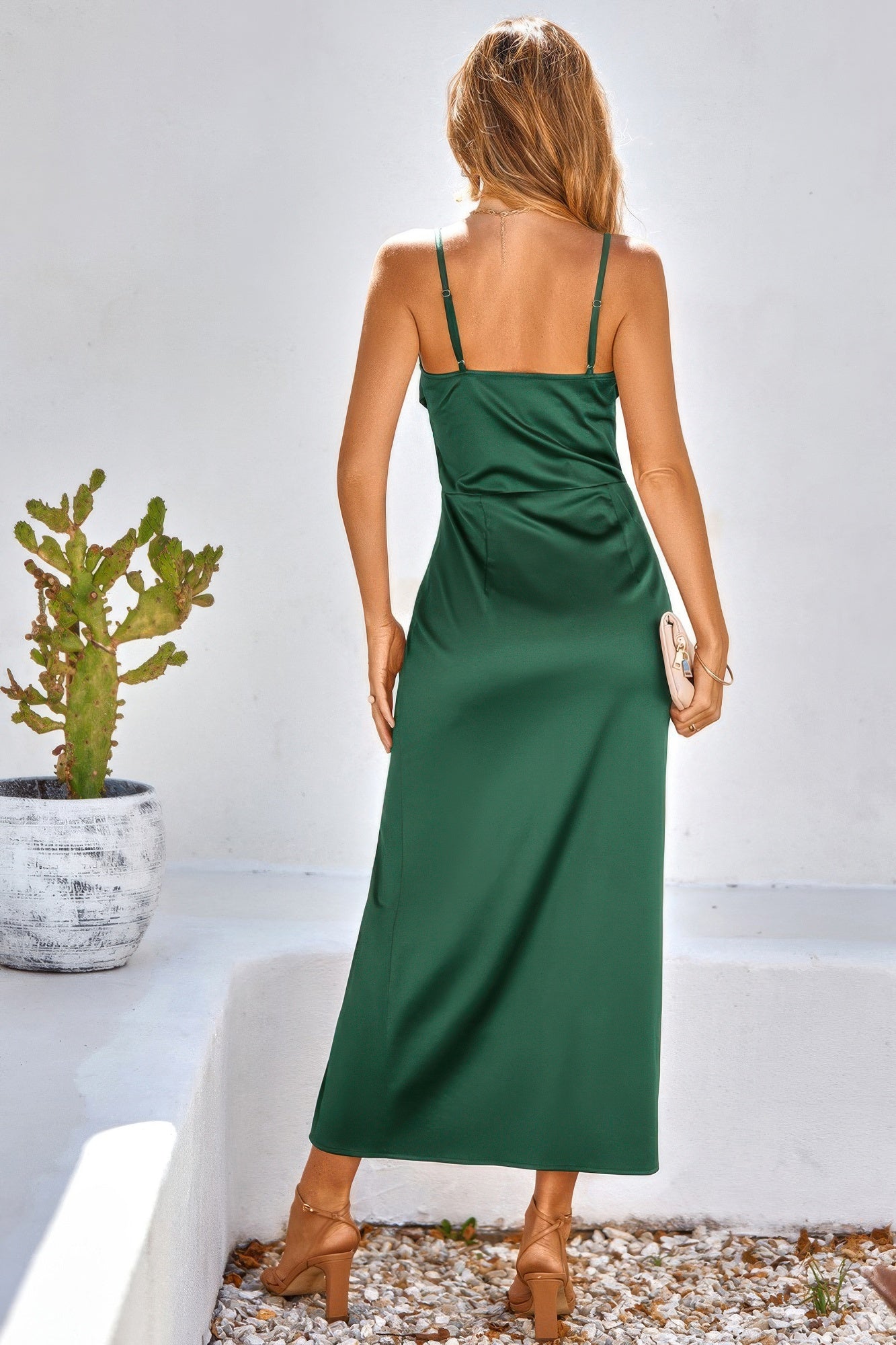 Spaghetti Strap Cowl Neck Split Midi Slit Dress - Flip Flop Dynasty