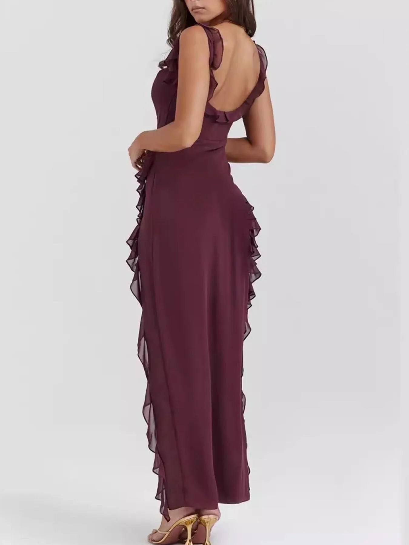Split Ruffled Square Neck Maxi Dress - Flip Flop Dynasty
