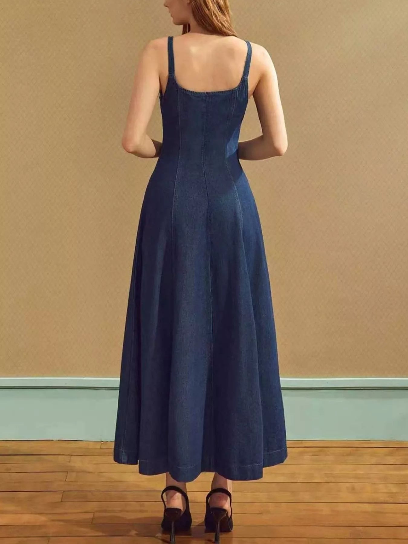 Square Neck A-Line Denim Dress - Flip Flop Dynasty