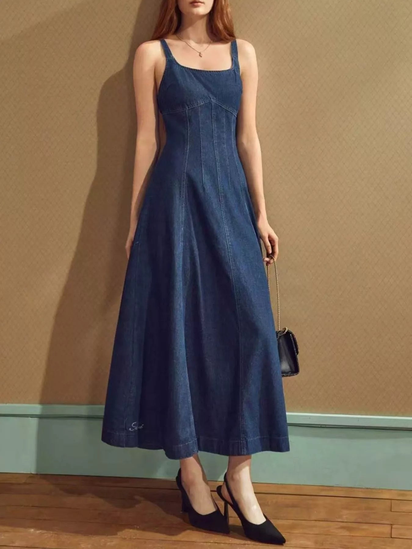 Square Neck A-Line Denim Dress - Flip Flop Dynasty