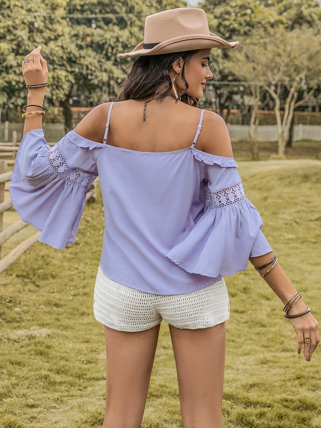 Square Neck Flare Sleeve Blouse - Flip Flop Dynasty