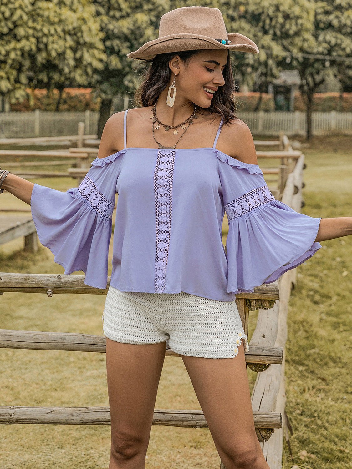 Square Neck Flare Sleeve Blouse - Flip Flop Dynasty