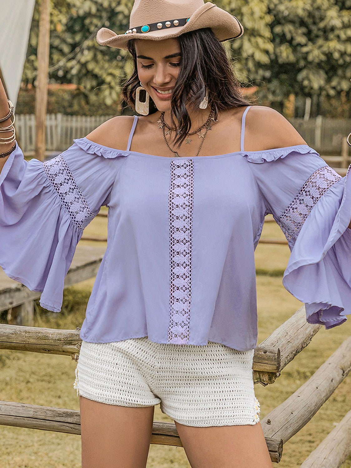 Square Neck Flare Sleeve Blouse - Flip Flop Dynasty