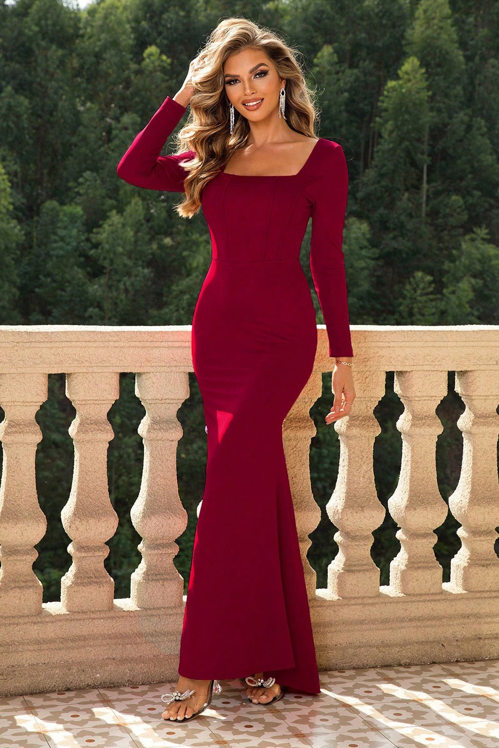 Square Neck Long Sleeve Dress - Flip Flop Dynasty