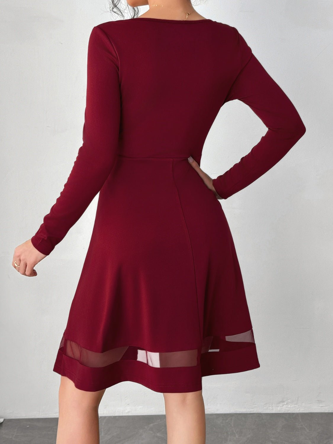 Square Neck Long Sleeve Mini Dress - Flip Flop Dynasty