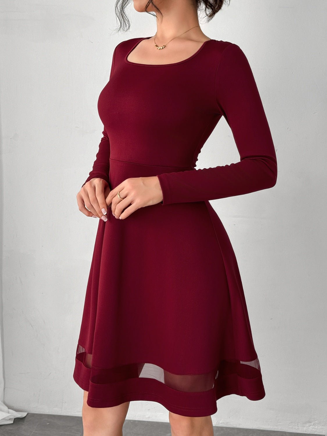 Square Neck Long Sleeve Mini Dress - Flip Flop Dynasty