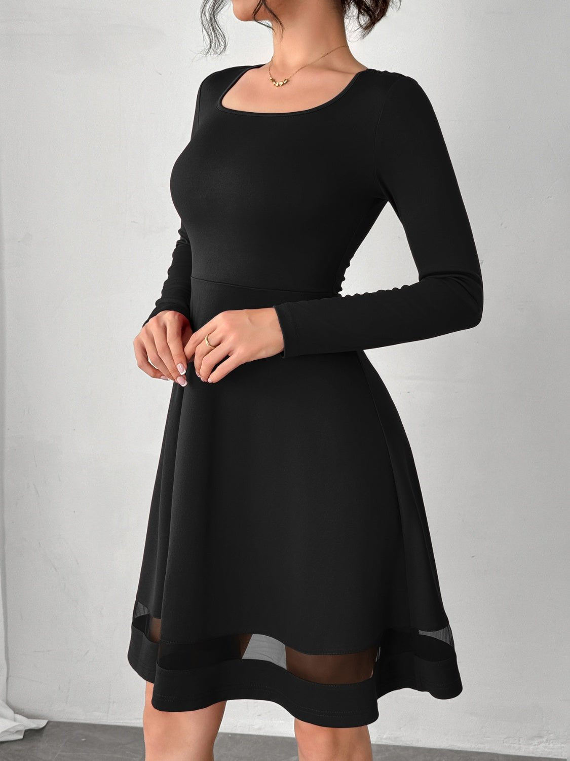 Square Neck Long Sleeve Mini Dress - Flip Flop Dynasty