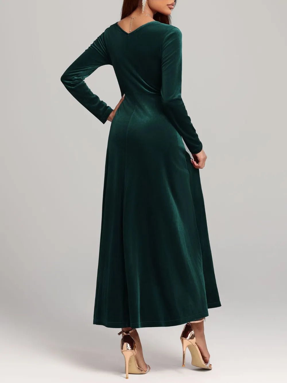 Square Neck Long Sleeve Velvet Dress - Flip Flop Dynasty