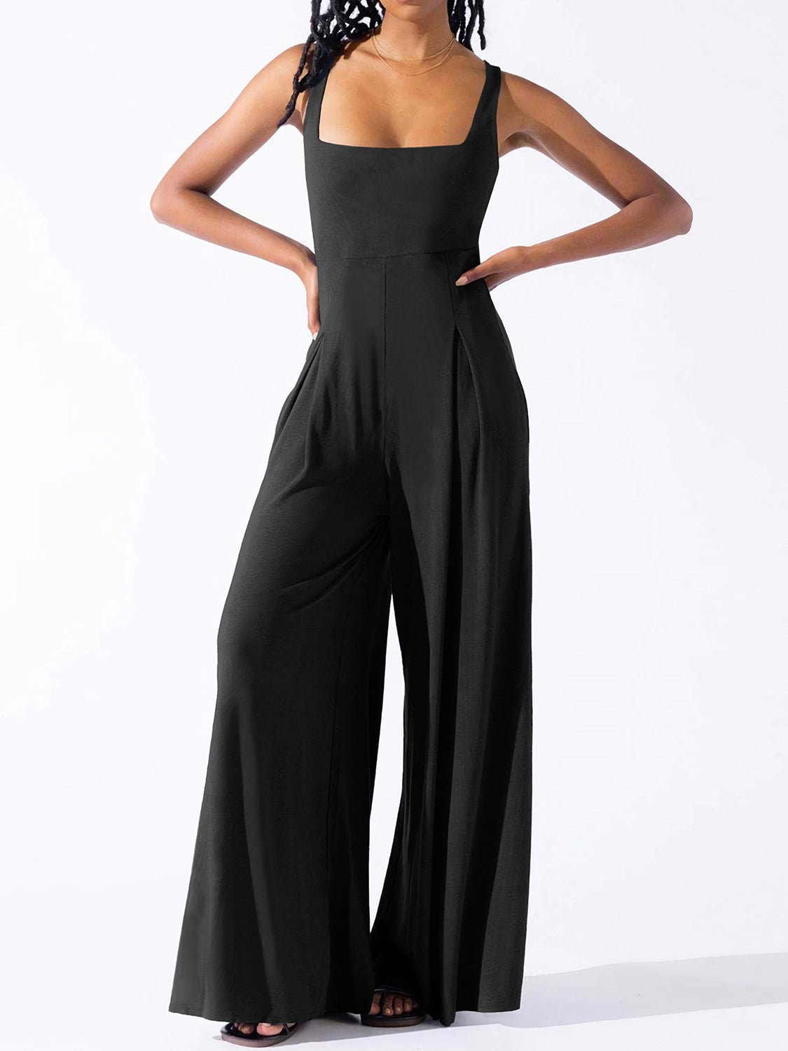 Square Neck Wide Strap Jumpsuit - Flip Flop Dynasty