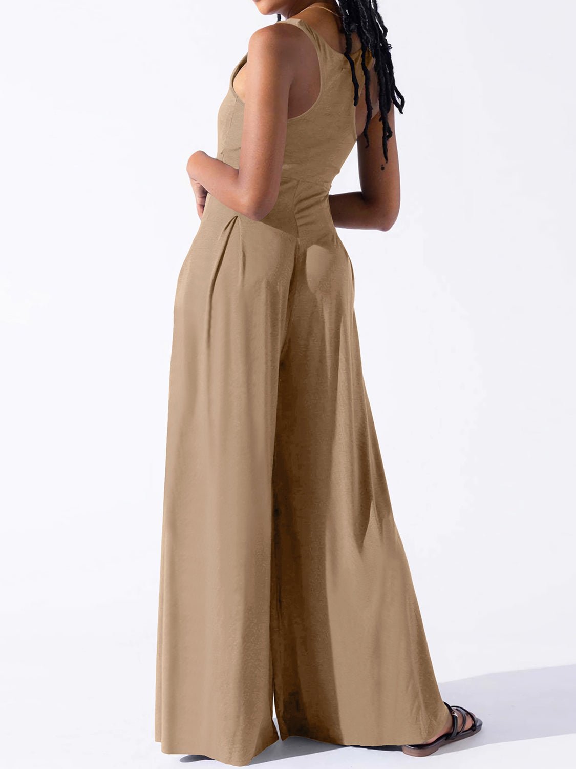Square Neck Wide Strap Jumpsuit - Flip Flop Dynasty