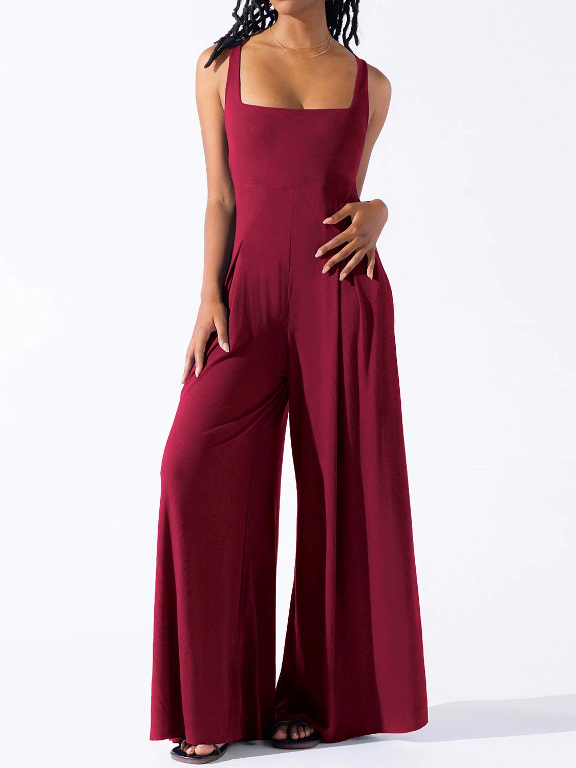 Square Neck Wide Strap Jumpsuit - Flip Flop Dynasty