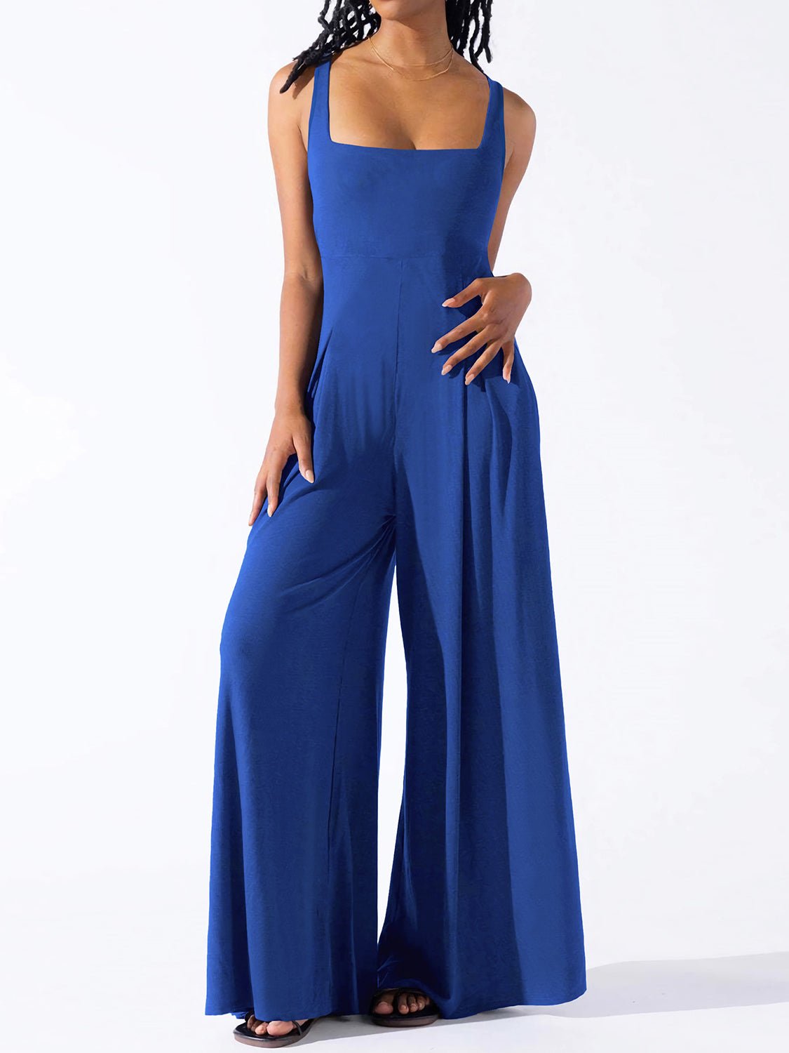 Square Neck Wide Strap Jumpsuit - Flip Flop Dynasty