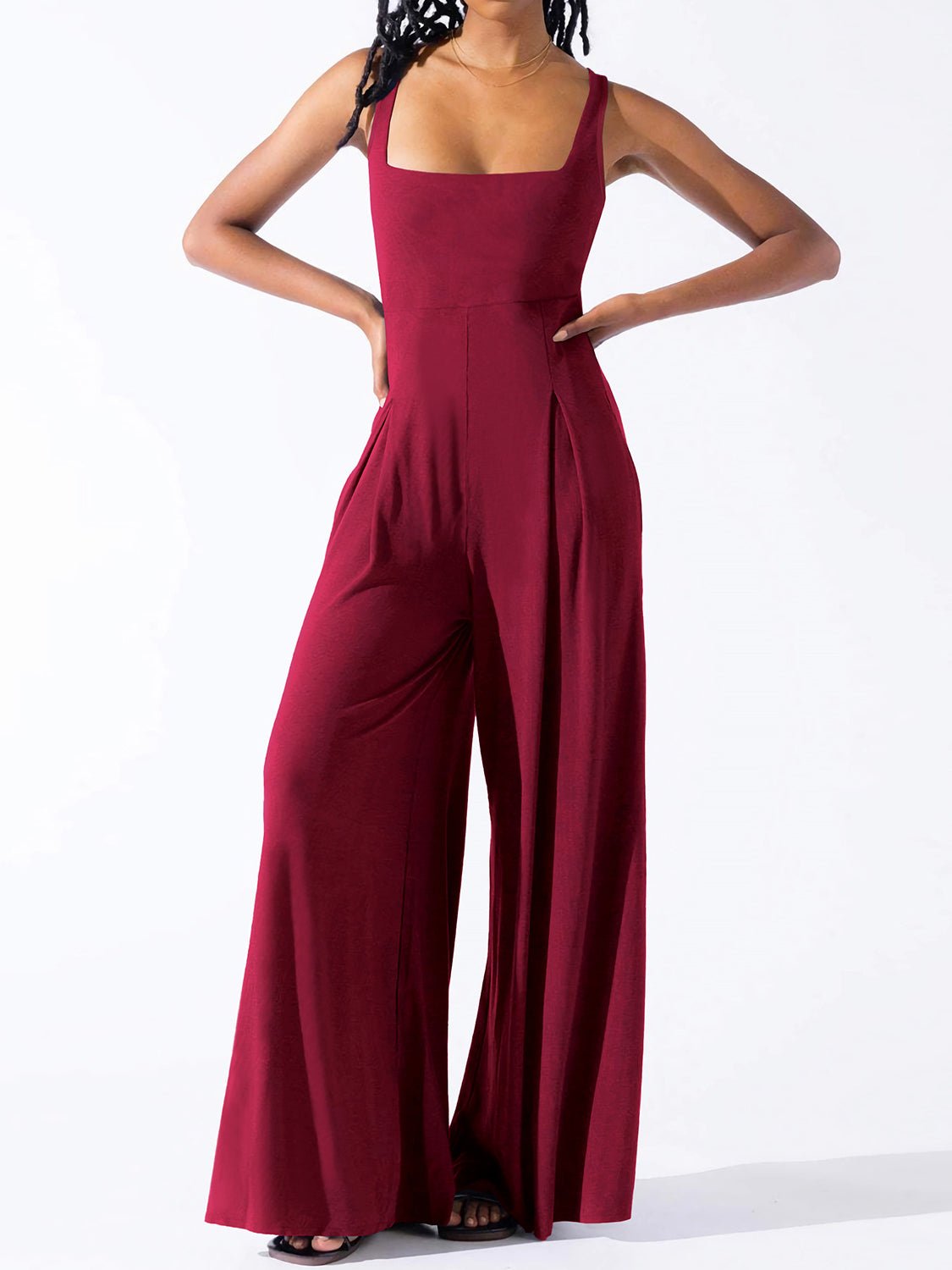 Square Neck Wide Strap Jumpsuit - Flip Flop Dynasty