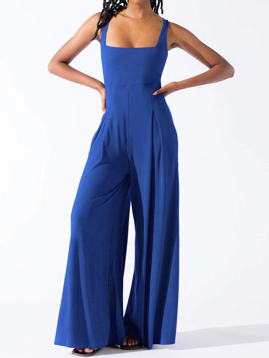 Square Neck Wide Strap Jumpsuit - Flip Flop Dynasty
