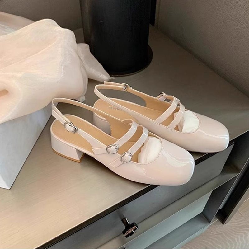 Square Toe Block Heel Mary Jane Shoes - Flip Flop Dynasty