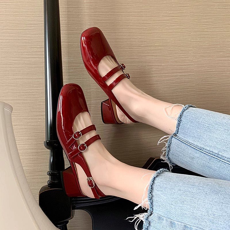 Square Toe Block Heel Mary Jane Shoes - Flip Flop Dynasty