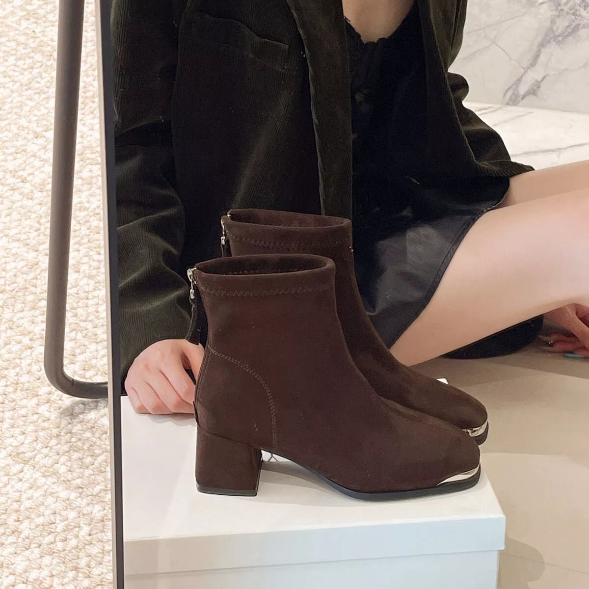 Square Toe Block Heels Boots - Flip Flop Dynasty