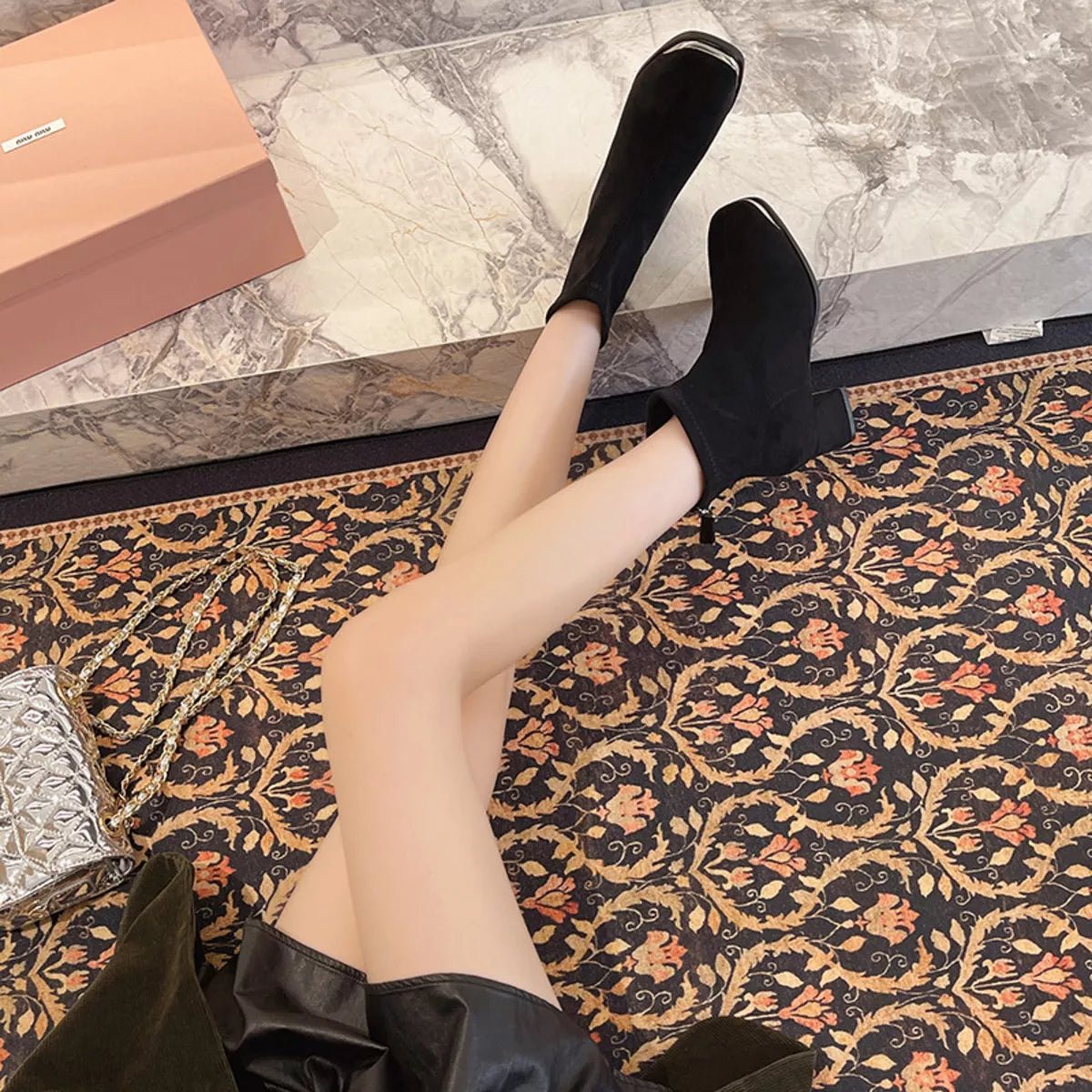 Square Toe Block Heels Boots - Flip Flop Dynasty