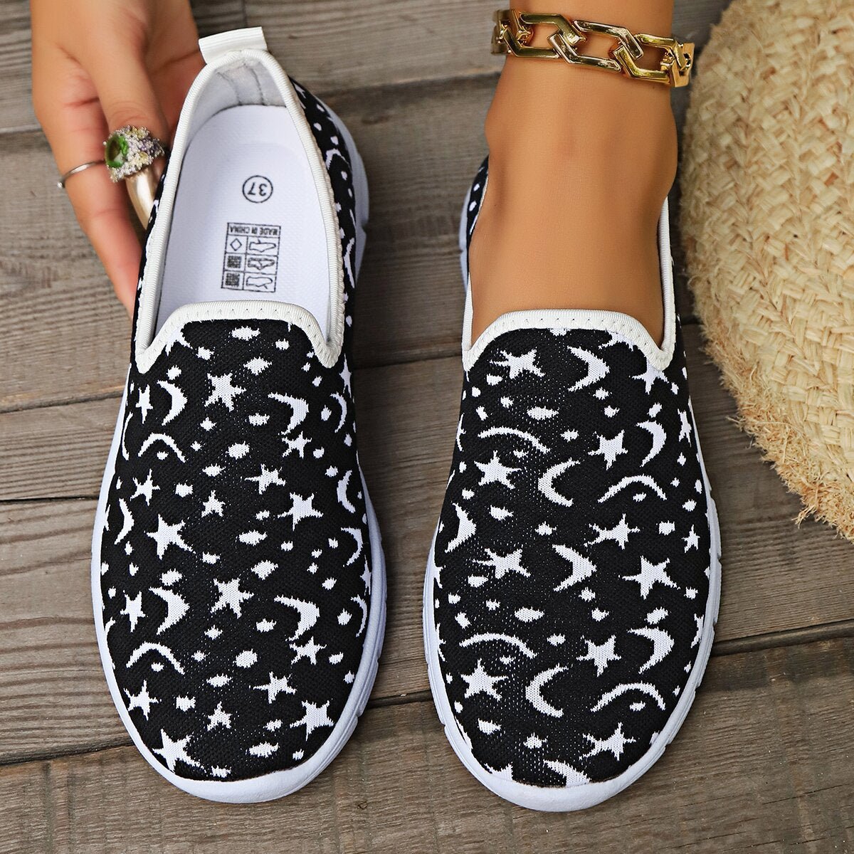 Star & Moon Pattern Flat Loafers - Flip Flop Dynasty