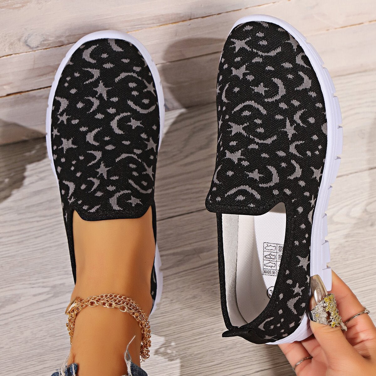 Star & Moon Pattern Flat Loafers - Flip Flop Dynasty