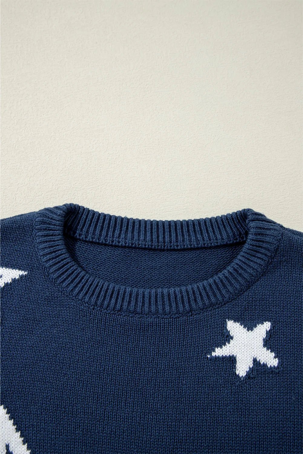 Star Round Neck Long Sleeve Sweater - Flip Flop Dynasty