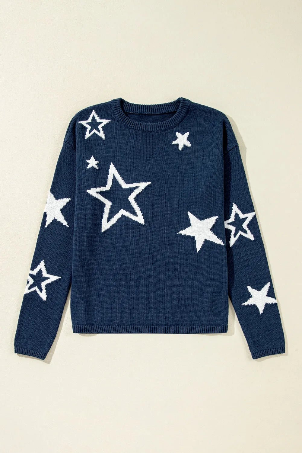 Star Round Neck Long Sleeve Sweater - Flip Flop Dynasty