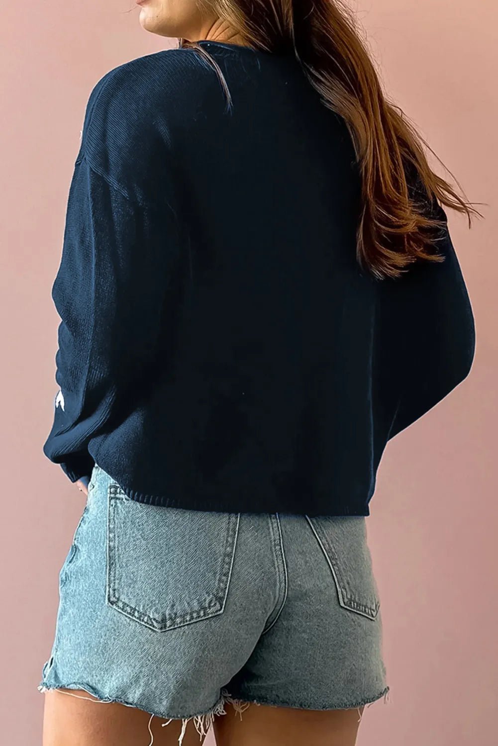Star Round Neck Long Sleeve Sweater - Flip Flop Dynasty
