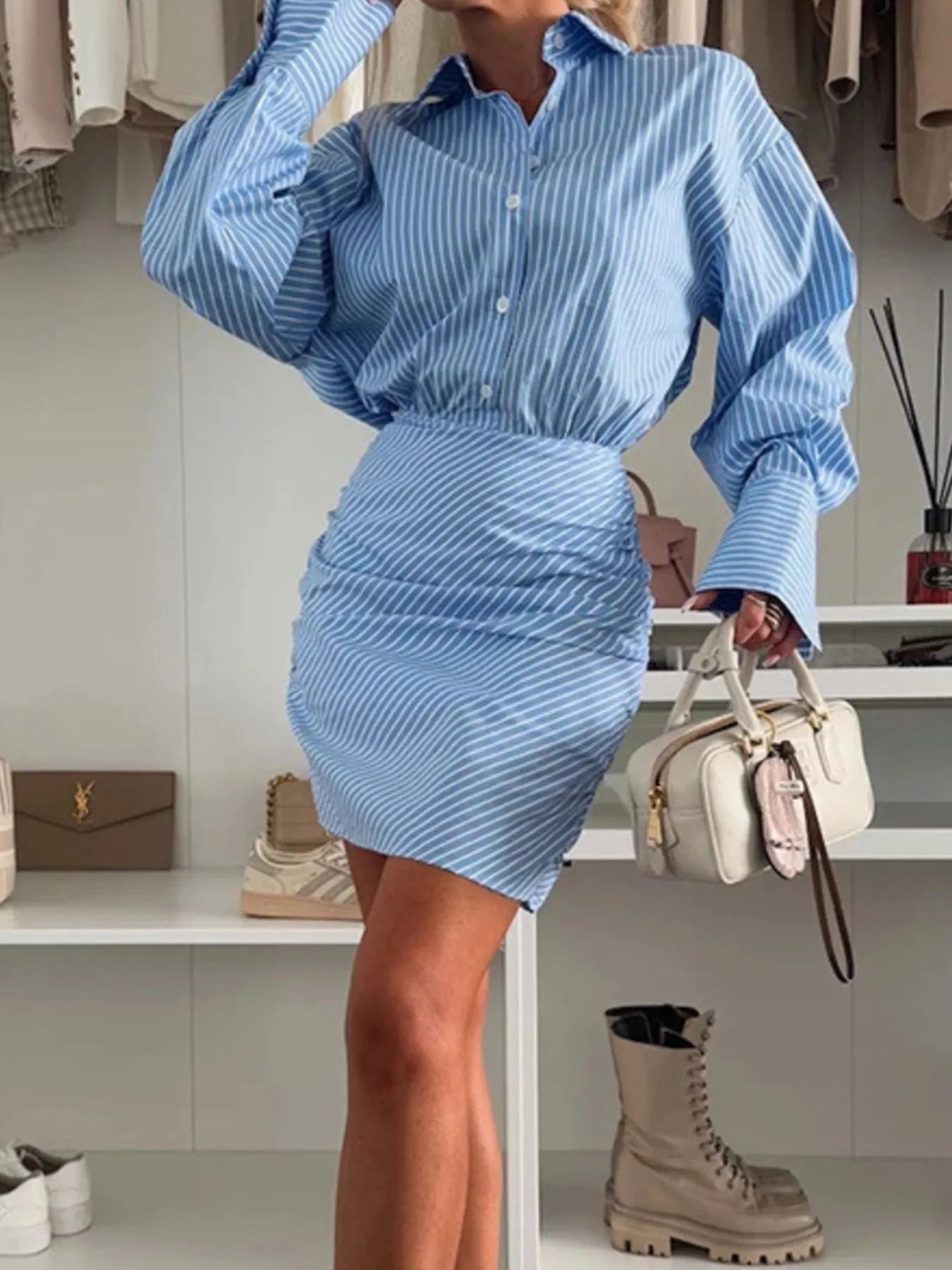 Striped Button Front Mini Shirt Dress - Flip Flop Dynasty