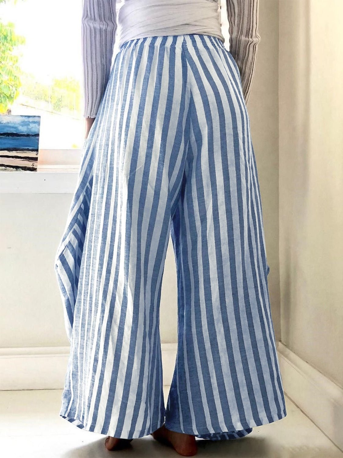 Striped Elastic Waist Wide Leg Pants - Flip Flop Dynasty
