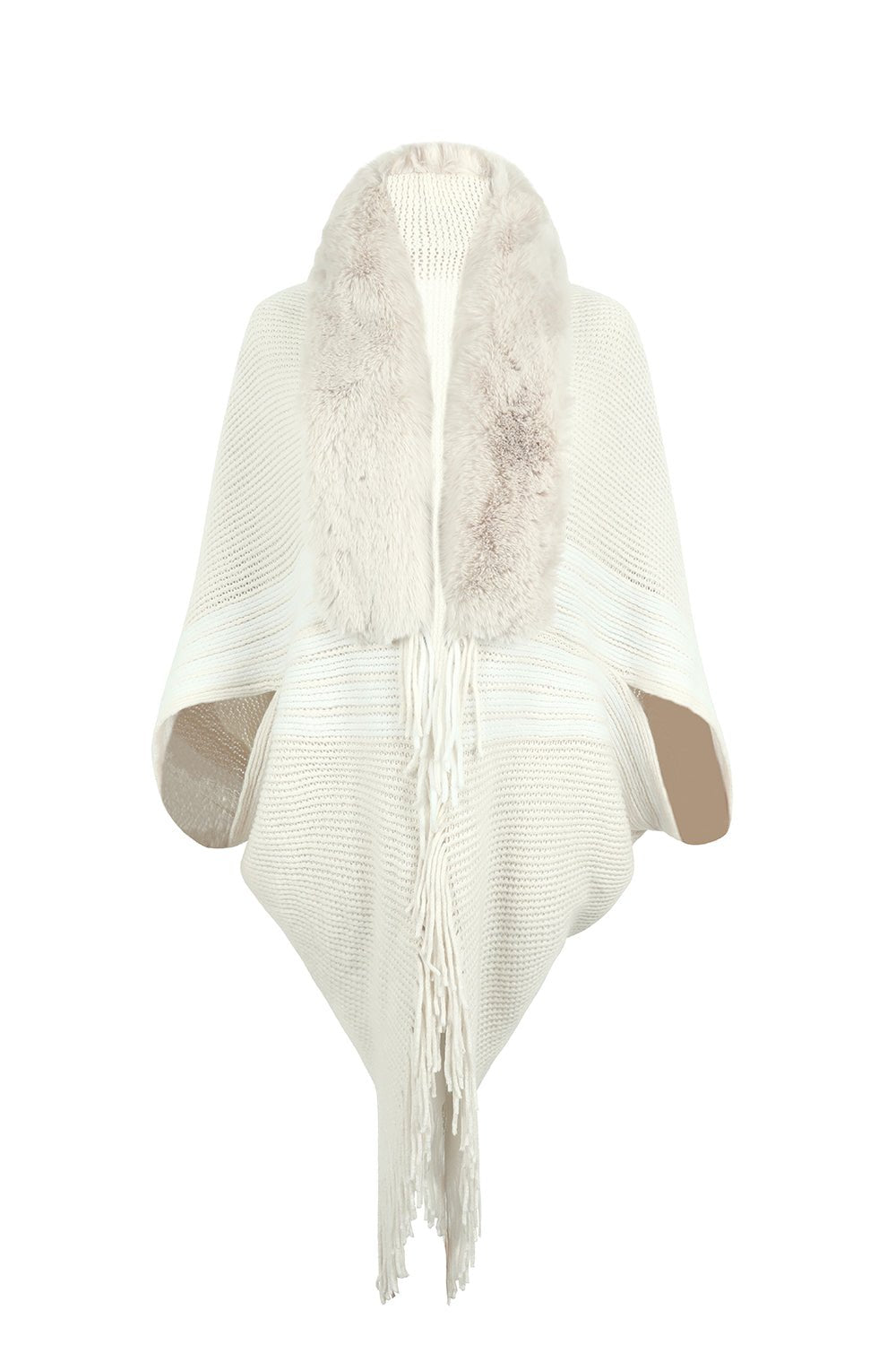 Striped Fringe Detail Long Sleeve Poncho - Flip Flop Dynasty