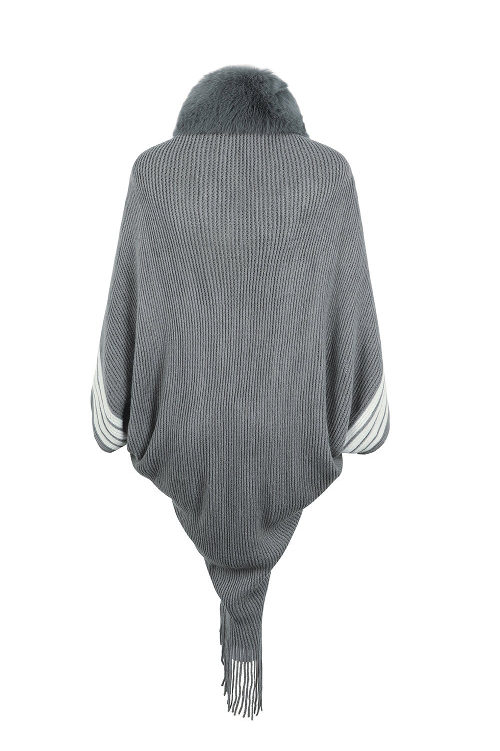 Striped Fringe Detail Long Sleeve Poncho - Flip Flop Dynasty