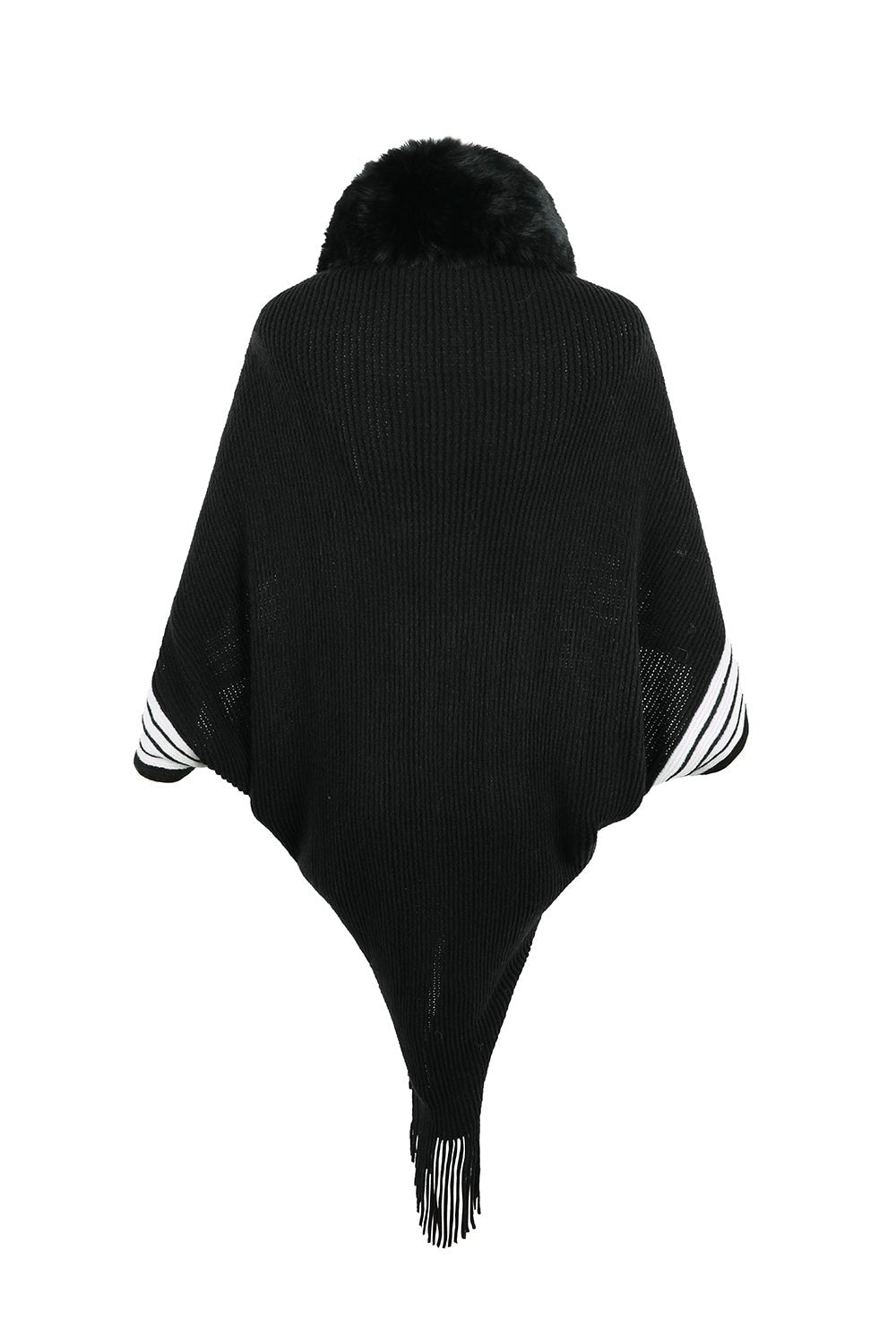 Striped Fringe Detail Long Sleeve Poncho - Flip Flop Dynasty