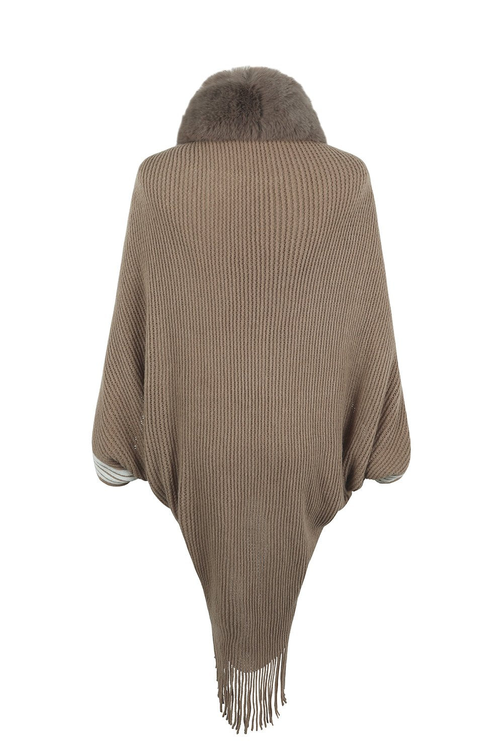 Striped Fringe Detail Long Sleeve Poncho - Flip Flop Dynasty