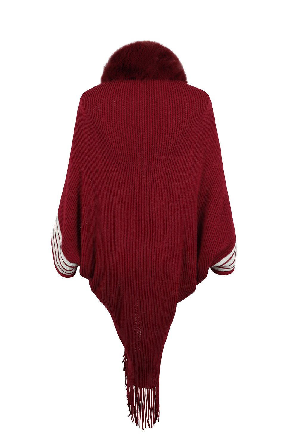 Striped Fringe Detail Long Sleeve Poncho - Flip Flop Dynasty