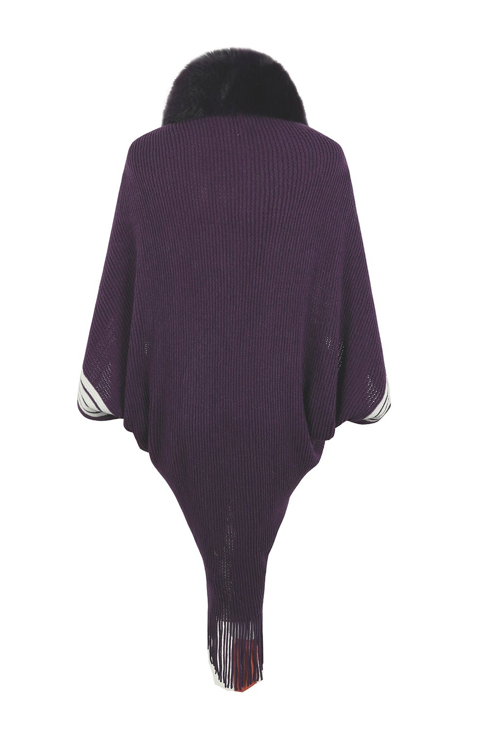 Striped Fringe Detail Long Sleeve Poncho - Flip Flop Dynasty
