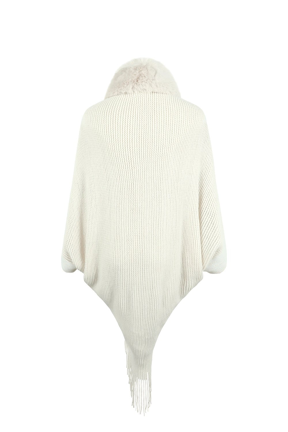 Striped Fringe Detail Long Sleeve Poncho - Flip Flop Dynasty