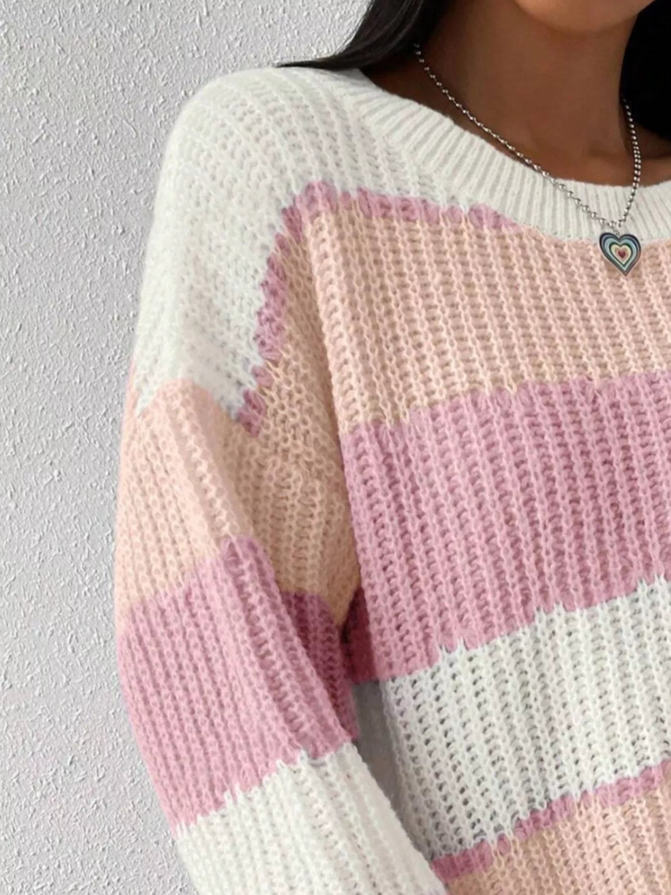 Striped Knit Round Neck Sweater - Flip Flop Dynasty