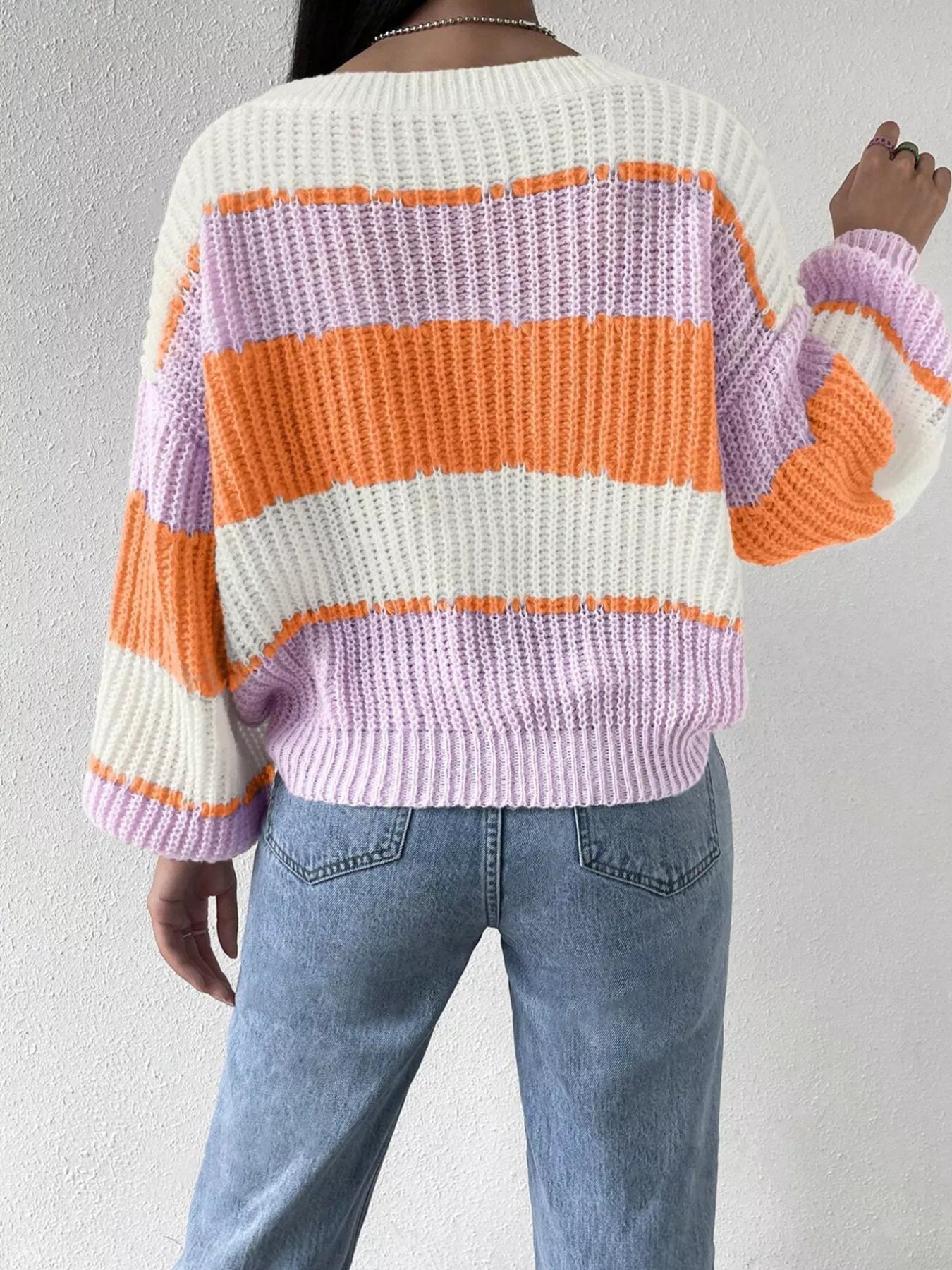 Striped Knit Round Neck Sweater - Flip Flop Dynasty