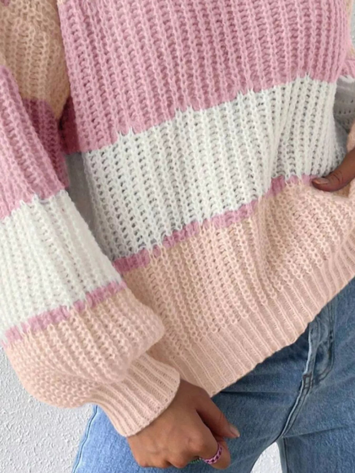 Striped Knit Round Neck Sweater - Flip Flop Dynasty