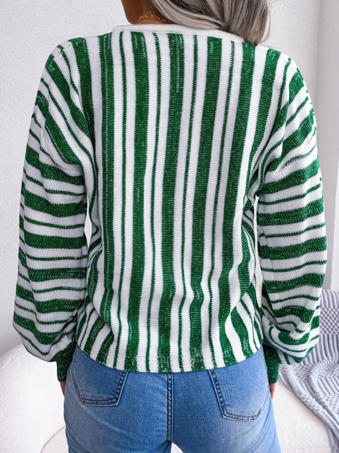Striped Lace - Up Long Sleeve Sweater - Flip Flop Dynasty