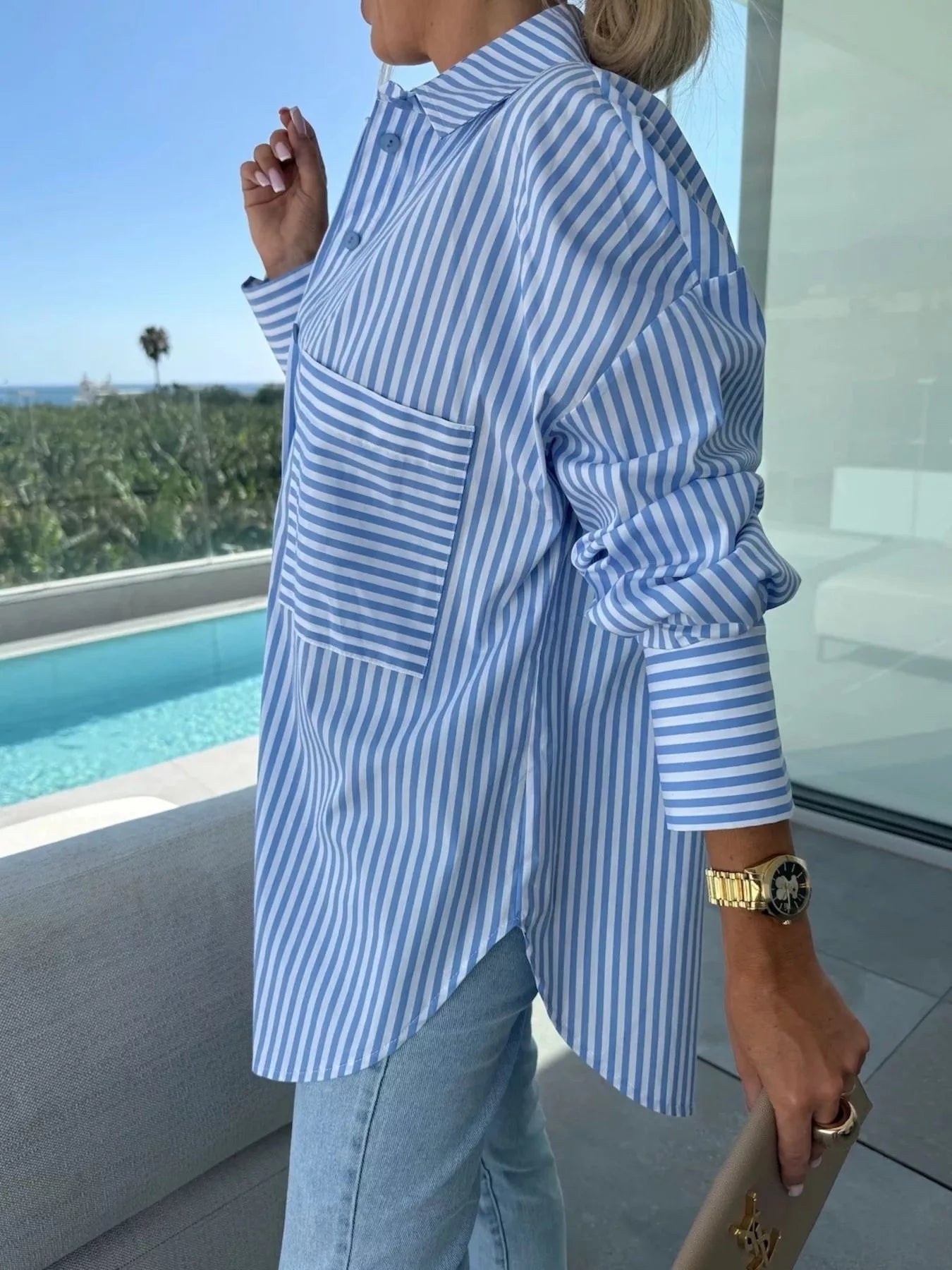 Striped Oversized Button - Down Shirt - Flip Flop Dynasty