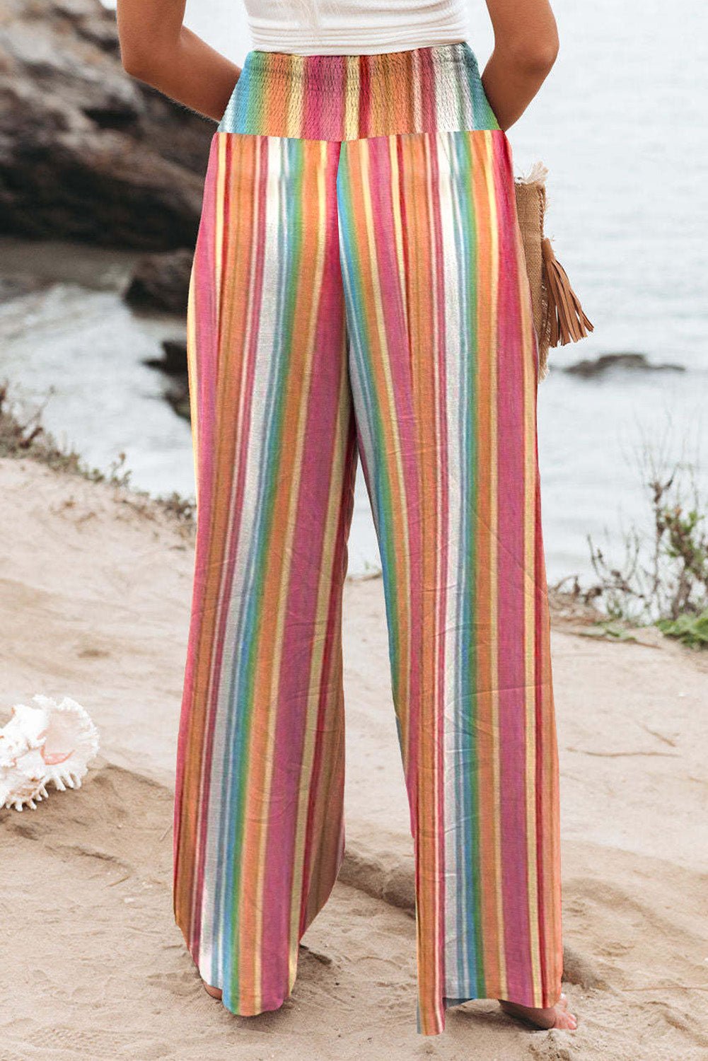 Striped Smocked Waist Pants with Pockets - Flip Flop Dynasty