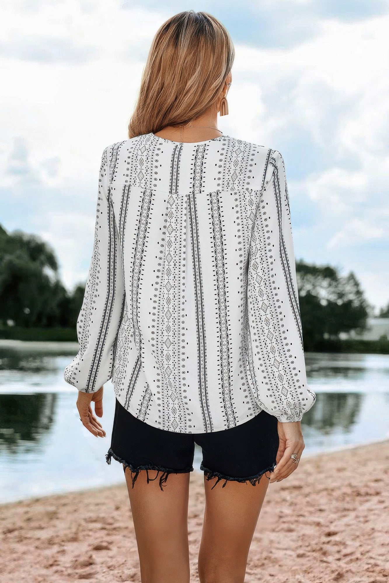 Striped V Neck Vertical Stripe Loose Blouse - Flip Flop Dynasty