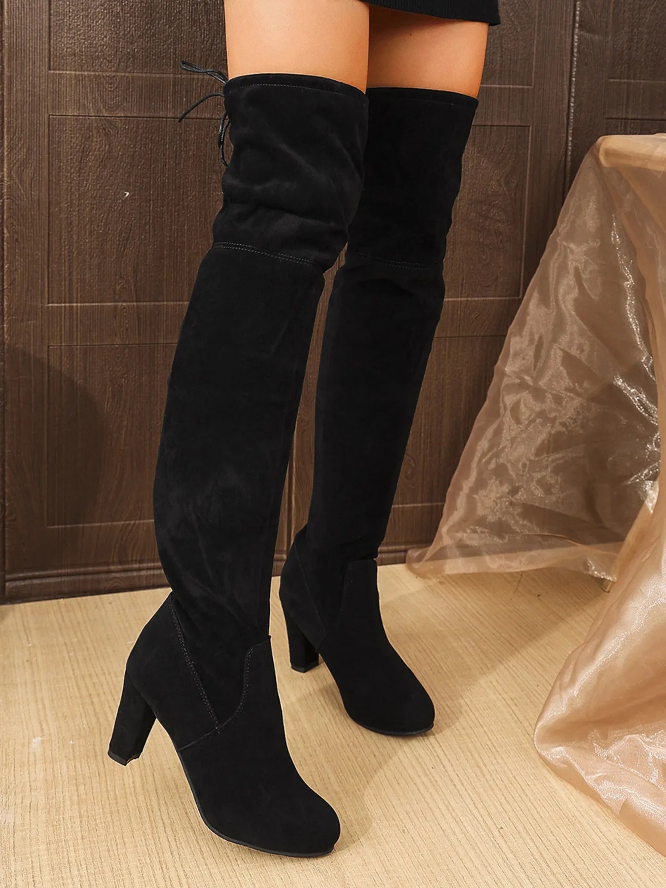 Suede Over - The - Knee High Heel Boots - Flip Flop Dynasty